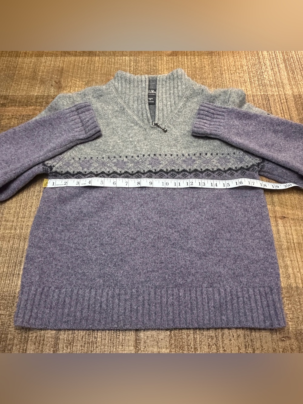 100% Wool Woolrich Half-Zip Fair Isle Sweater - Gray & Lavender - Picture 6 of 7